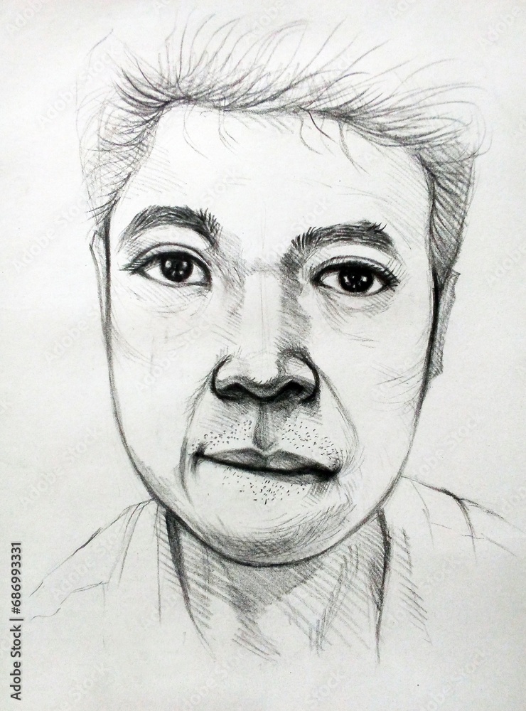 Drawing lines of light and shadow on a funny playful man's face Drawing lines of light and shadow on a funny playful man's face