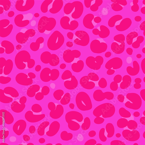 Leopard print seamless pattern. Neon cheetah skin 80 90s design. Bright pink spots background. Vector
