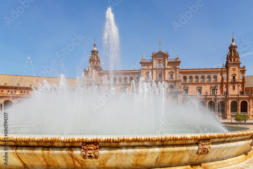 Panoramic view of Plaza de Espana in Seville, Andalusia, Spain