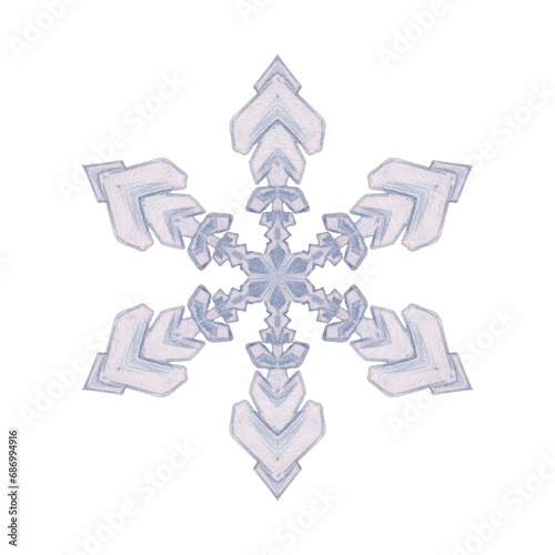 Hand drawn watercolor blue and silver snowflakes, water ice crystal frozen in winter. Illustration, single object isolated on white background. Design for holiday poster, print, website, card, booklet