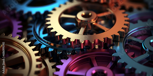 close up of a gears,A group of gears with different colors,Tech Gears Image 