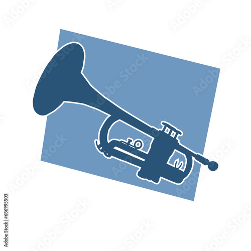 Silhouette of a trumpet. Silhouette of a brass musical instrument.