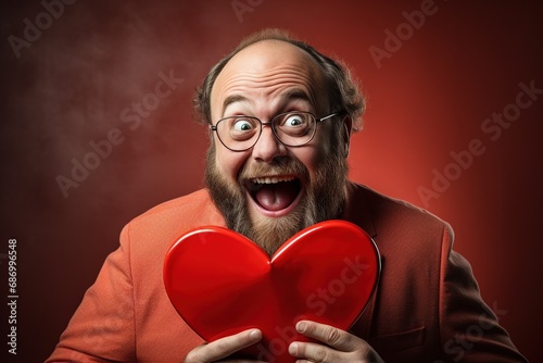 Portrait of a happy man with a red heart on Valentine's day concept. © Rudsaphon