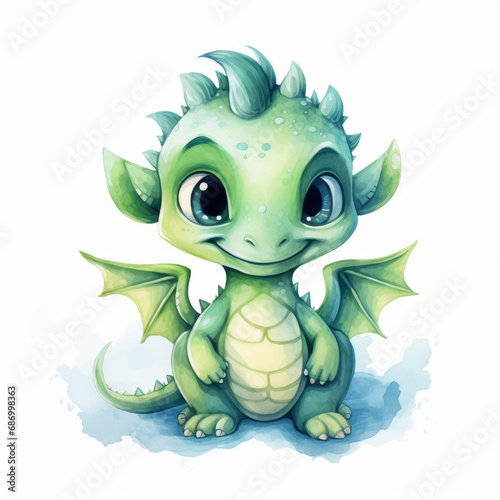 Little cute cartoon dragon with wings and a tail. Funny fantasy character. Symbol of 2024