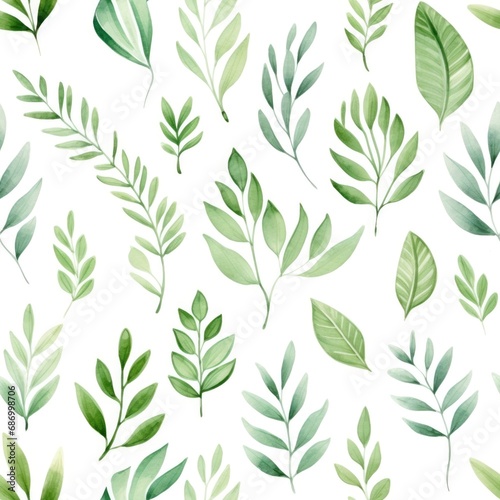 Seamless pattern of watercolor leaves on white background © dashtik