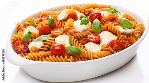 A baked dish of fusilli or pasta spirals