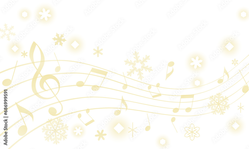 音符とト音記号と雪の結晶のイラスト