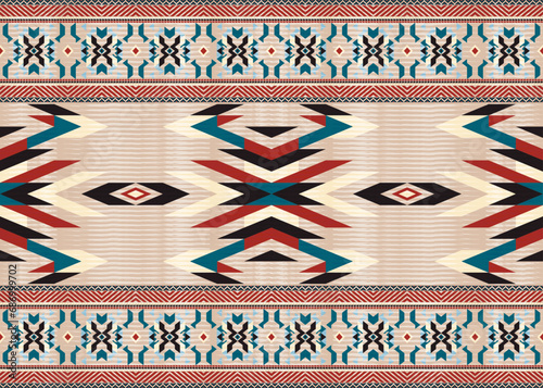 American ethnic native pattern.Traditional Navajo,Aztec,Apache,Southwest and Mexican style fabric pattern.Abstract vector motifs pattern.Design for fabric,clothing,blanket,carpet,woven,wrap,decoration