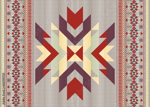 American ethnic native pattern.Traditional Navajo,Aztec,Apache,Southwest and Mexican style fabric pattern.Abstract vector motifs pattern.Design for fabric,clothing,blanket,carpet,woven,wrap,decoration