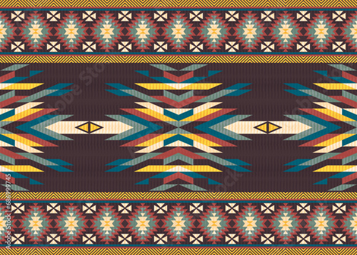 American ethnic native pattern.Traditional Navajo,Aztec,Apache,Southwest and Mexican style fabric pattern.Abstract vector motifs pattern.Design for fabric,clothing,blanket,carpet,woven,wrap,decoration
