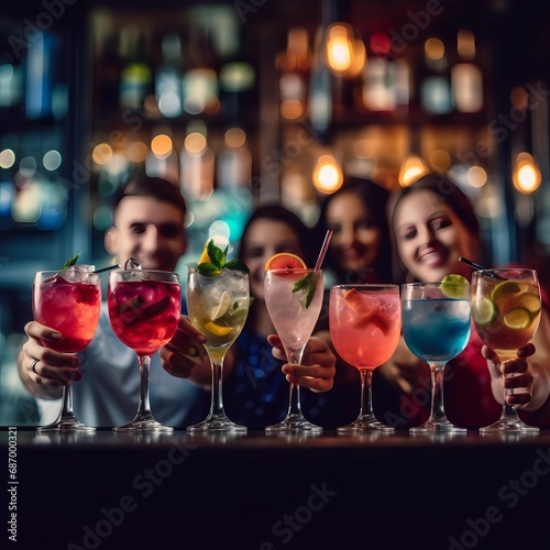 Cheers Ensemble: A Group Of Individuals Toasting With Colorful Cocktail Concoctions