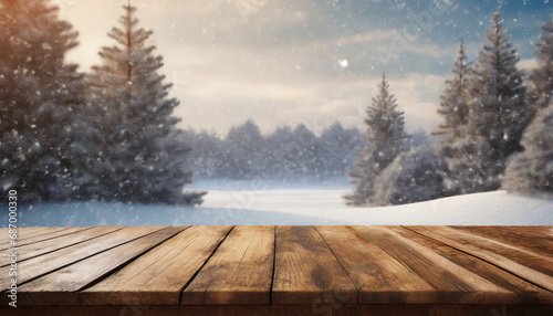 Time-Worn Elegance: Wooden Table and Winter Magic © Dostain
