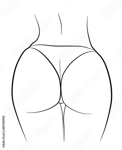 illustration of a body women's butt bikini simple drawing