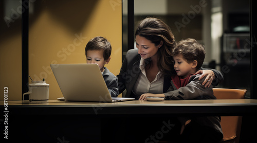businesswoman working from home with her kids around