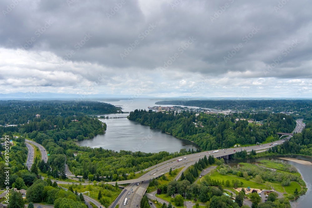 Aerial view of Olympia, Washington in June