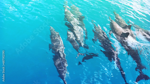 Dolphins swimming in Blue Water, Hawaii