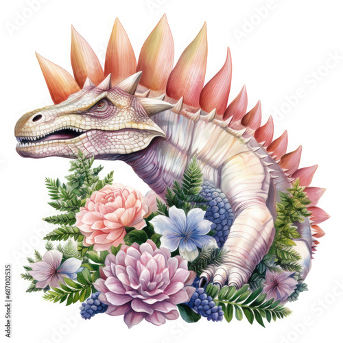 Stegosaurus and flower Illustration  Generative Ai