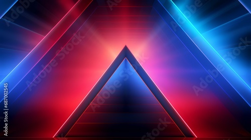 Abstract blue and red neon background with a glowing triangle. Vector illustration.