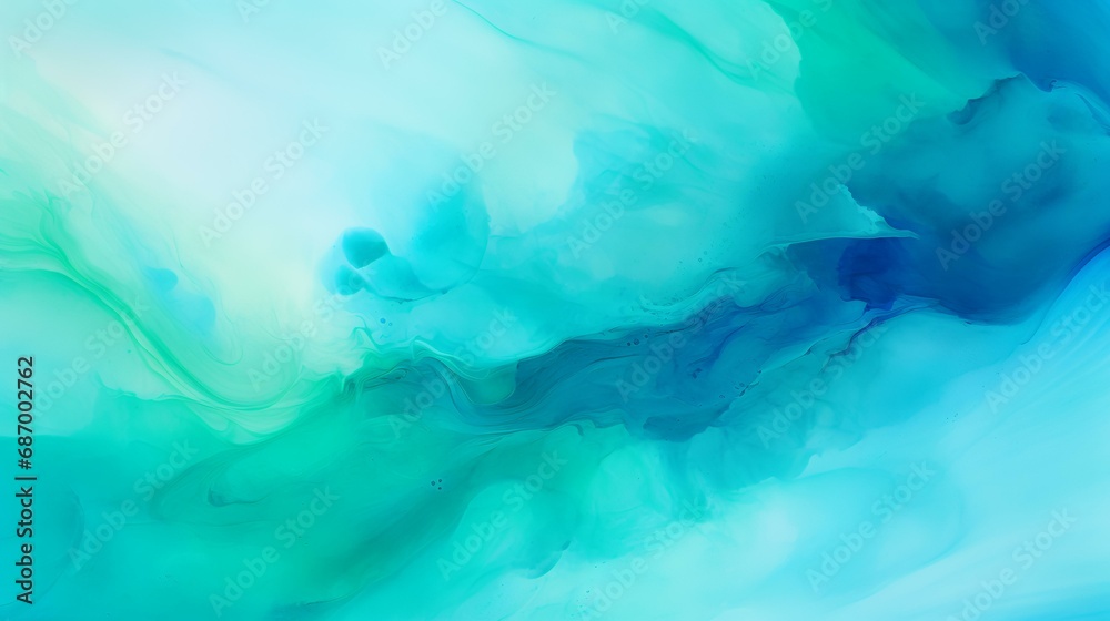 Abstract watercolor background. Blue and green paint mixed in water.