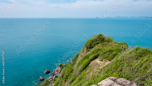 Viewpoint over Ko Kham Island Sattahip Chonburi Samaesan Thailand a tropical island with turqouse colored ocen, you can reach the viewpoint after a short hike in the jungle