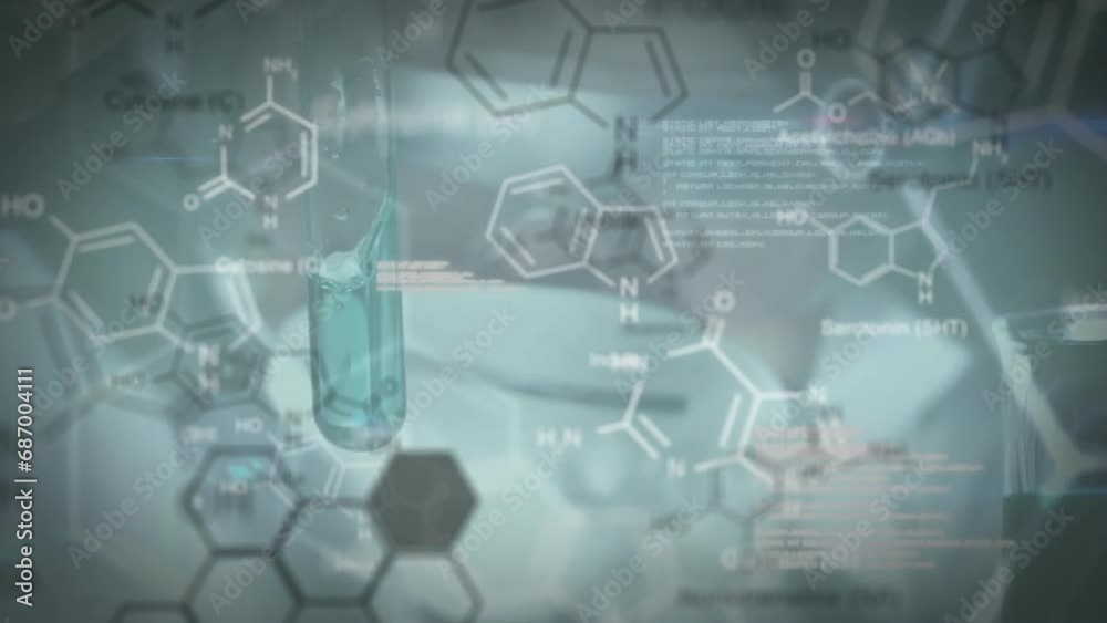 Animation of scientific data processing over test tube in laboratory Animation of scientific data processing over test tube in laboratory