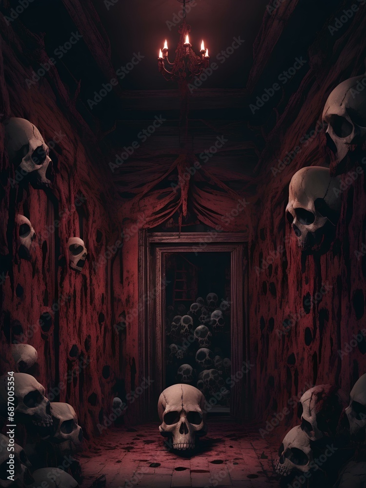 room full of skulls made with ai