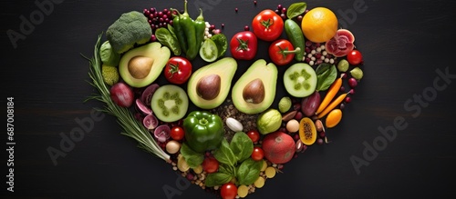 Nutritious food varieties arranged in a heart shape. © AkuAku