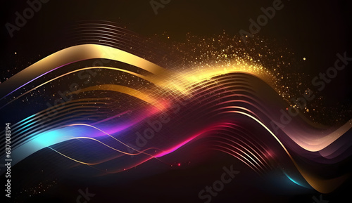 abstract futuristic background with pink blue glowing neon moving high speed wave lines and bokeh lights. Data transfer concept Fantastic wallpaper. Generative Ai.