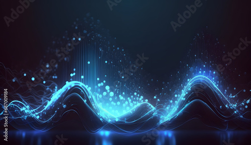 abstract futuristic background with dark blue glowing neon moving high speed wave lines and bokeh lights. Data transfer concept Fantastic wallpaper. Generative Ai.