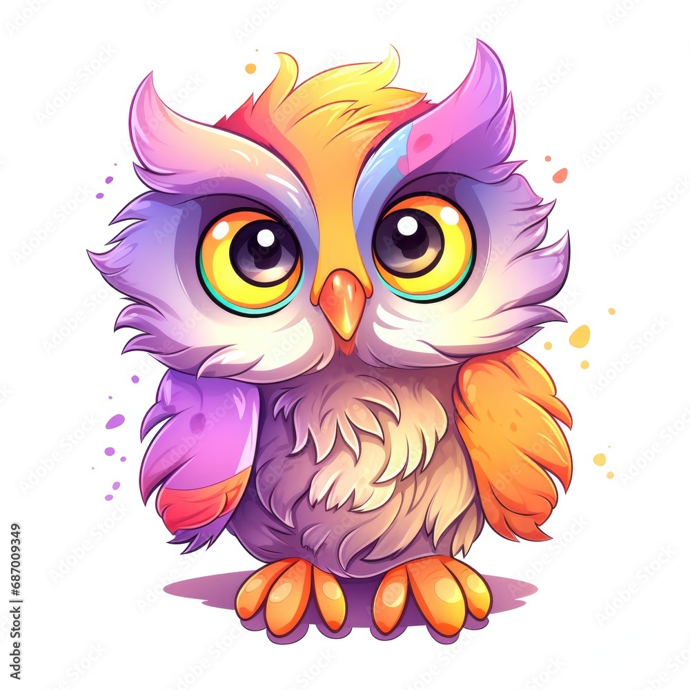 Cute cartoon 3d character owl on white background