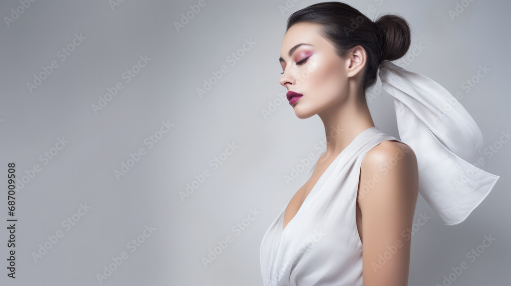 Obraz premium Portrait of a beautiful vintage young woman with copyspace
