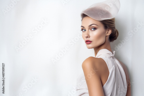 Portrait of a beautiful vintage young woman with copyspace
