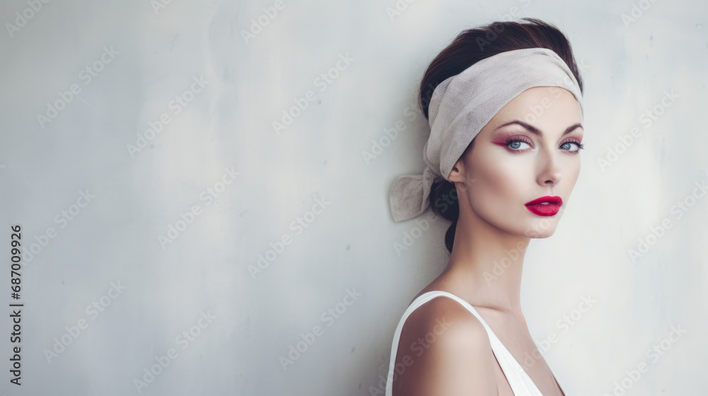 Fototapeta premium Portrait of a beautiful vintage young woman with copyspace