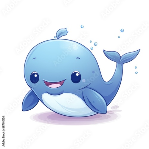 Cute cartoon 3d character whale on white background