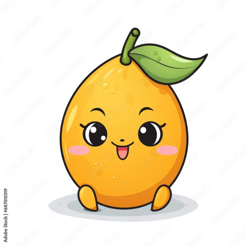 Cute cartoon 3d character mango with eyes on white background