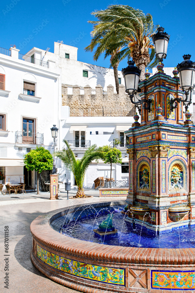 Beautiful streets of Vejer de la Frontera, Spain, Andalusia region, Costa de la Luz, Cadiz district, White Towns, Iberian Peninsula, Old town. Ruta de los Pueblos Blancos