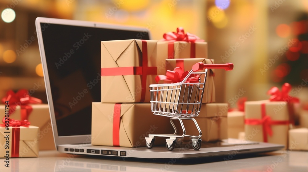 shopping cart full of shopping bags online shopping idea generated by AI tool
