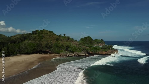 Aerial View of Nganteb Beach in South Malang, East Java, Indonesia photo