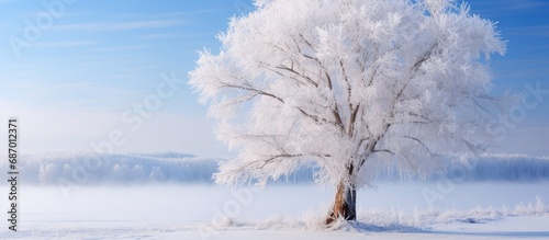 Ice-covered maple tree in Canada after a storm. photo