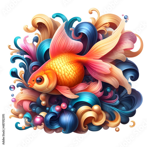 Cute Goldfish 3d Fish Isolated on transparent Background