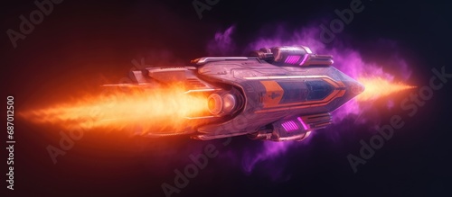 Spaceship taking off pink  purple  orange neon smoke