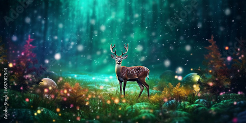 Enchanted Reindeer in a Magic Forest with Glowing Sparkles
