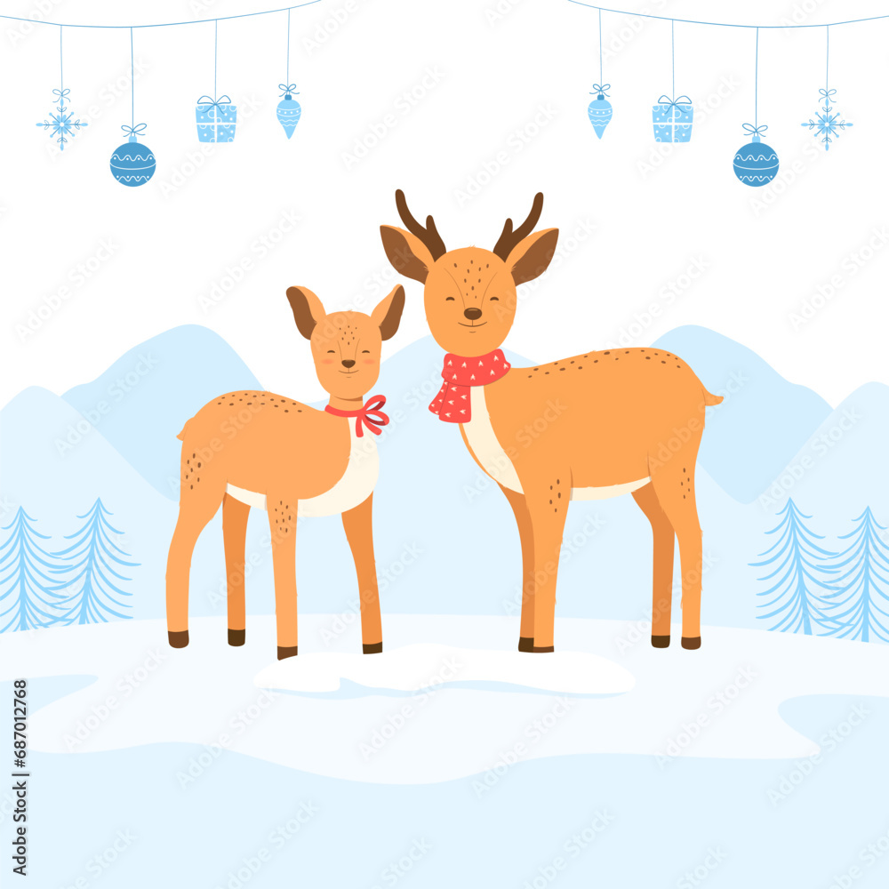 Christmas with Reindeer Family, Merry Christmas Christmas with Reindeer Family, Merry Christmas