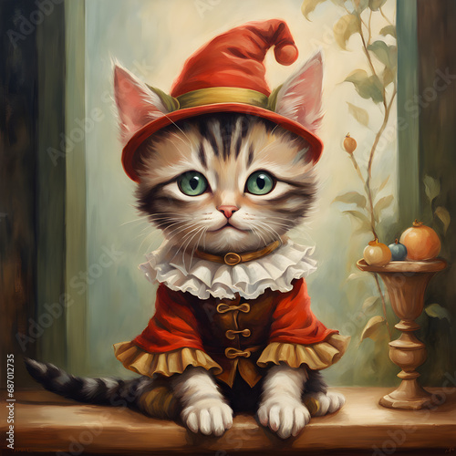 This ultra-detailed, beautiful, colorful vintage portrait of an adorable kitten is sure to please any cat lover. The artist has expertly captured the kitten's likeness, and the overall effect is one o