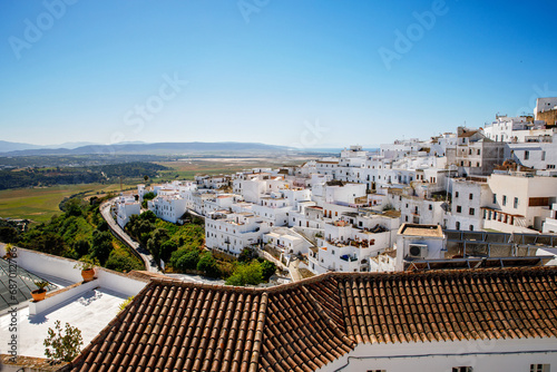 Obraz na płótnie Beautiful view on Vejer de la Frontera, Spain, Andalusia region, Costa de la Luz, Cadiz district, White Towns, Iberian Peninsula, Old town. Ruta de los Pueblos Blancos w salonie