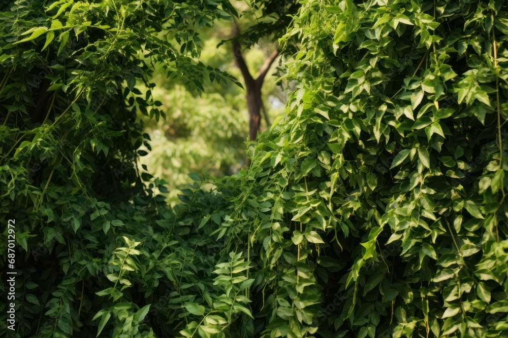 Fototapeta premium Wild bushes of Cayratia wild vines, or wild vine vine bushes, grow along with long pepper trees in the forest.