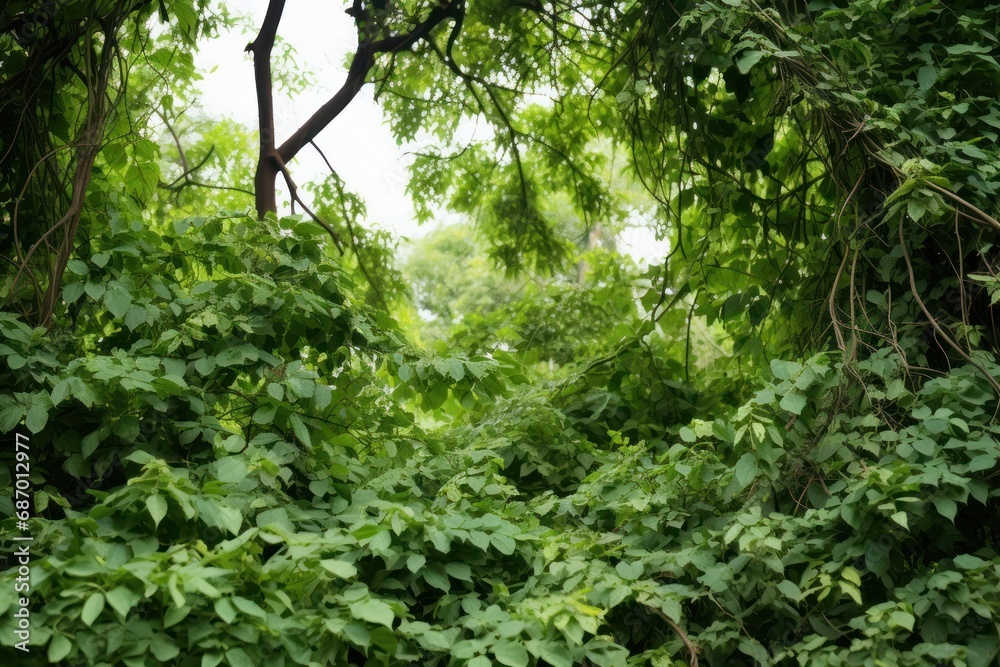 Wild bushes of Cayratia wild vines, or wild vine vine bushes, grow along with long pepper trees in the forest. Wild bushes of Cayratia wild vines, or wild vine vine bushes, grow along with long pepper trees in the forest.