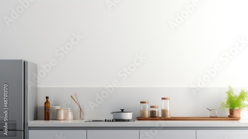 Kitchen appliances background with space for text, home kitchen decorating concept, front view.