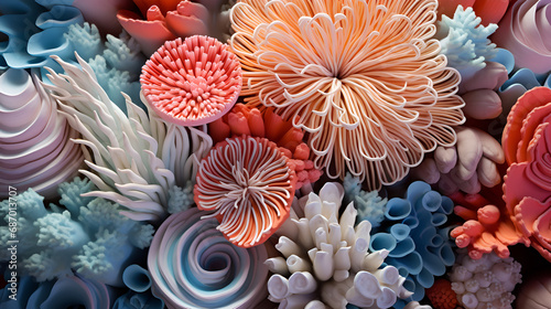 close up texture of sea corals with vibrant pastel colors created with AI generative tools, close up of a coral. anemone actinia underwater reef sea close up of a coral., beautiful colorful corals li
 photo
