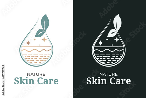 Nature Skincare with sparkling skin and leave logo design template	